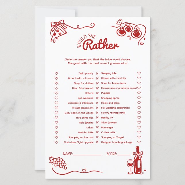 Would She Rather That's Amore Bridal Shower Game   (Framsida)