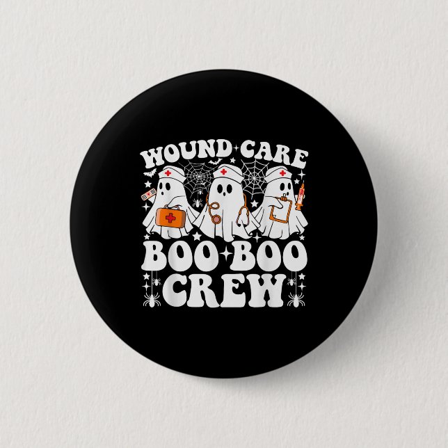 Wound Care Boo Crew Nurse Funny Ghost Hallowee Knapp (Framsida)