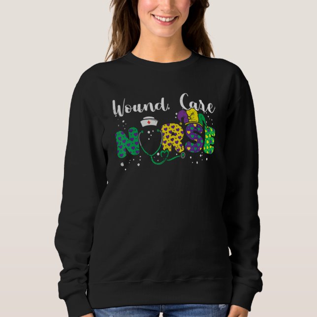 Wound Care Nurse Mardi Gras Leopard Festival Party T Shirt (Framsida)