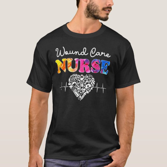 Wound Care Nurse Watercol Kärlek Heart Stetoscope  T Shirt (Framsida)