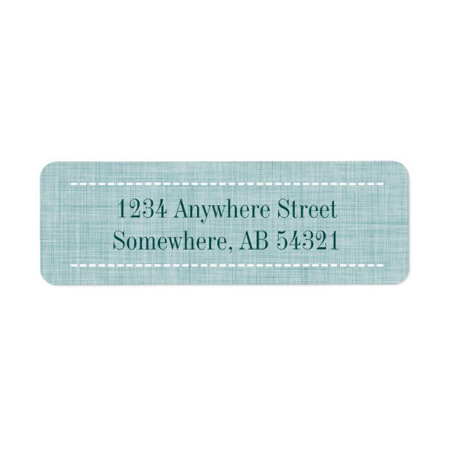 Woven Linen Fabric Struktur i Aqua Teal Returadress Etikett (Framsidan)