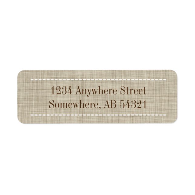 Woven Linen Fabric Struktur i Beige Brown Returadress Etikett (Framsidan)