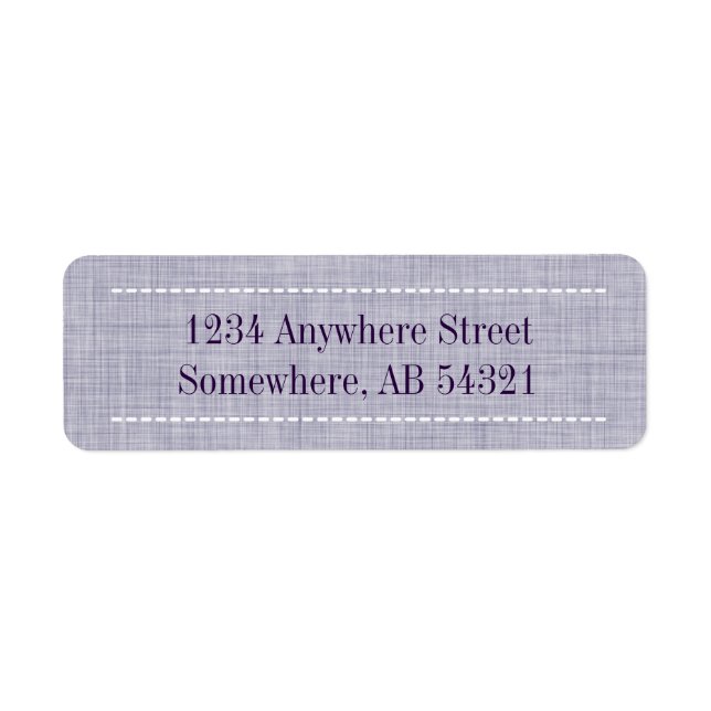 Woven Linen Fabric Struktur i Indigo Lila Returadress Etikett (Framsidan)