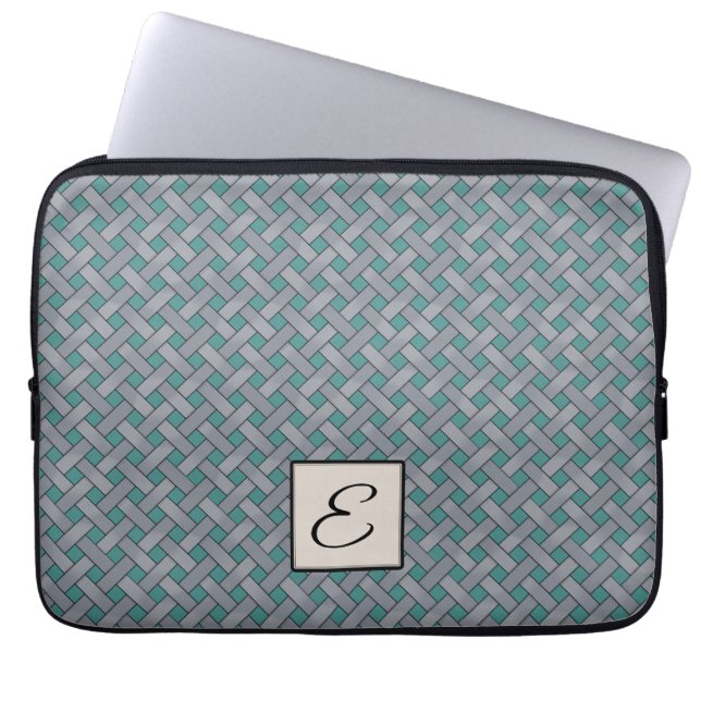 Woven Silver Rattan on Anpassningsbar Teal with Mo Laptop Sleeve (Framsidan)