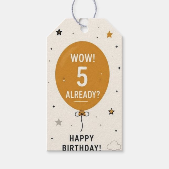 Wow! 5 Redan? Grattis på födelsedagen presentkort Presentetikett (Framsidan)