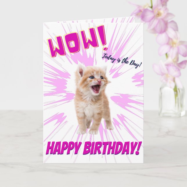 Wow Cute Funny Orange Kitten Birthday Card Kort (Orkide)