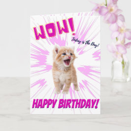 Wow Cute Funny Orange Kitten Birthday Card Kort