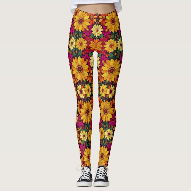 Wow! Färgglatt och ljust blommönster. Leggings (Framsida)