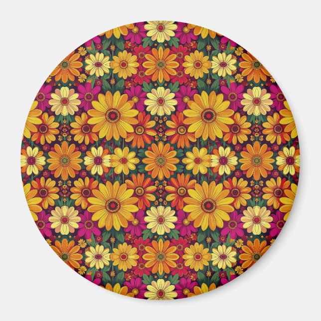 Wow! Färgglatt och ljust blommönster. Magnet (Framsidan)