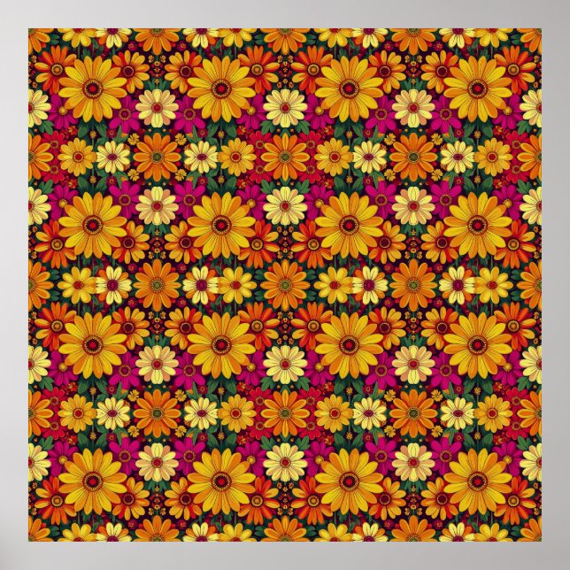 Wow! Färgglatt och ljust blommönster. Poster (Framsidan)