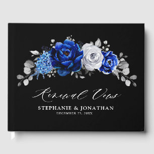 wow för Royal Blue White Silver Metallic Blommigt Gästböcker