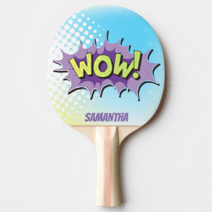 Wow för Superhero för stil för popkonst komisk! Pingisracket