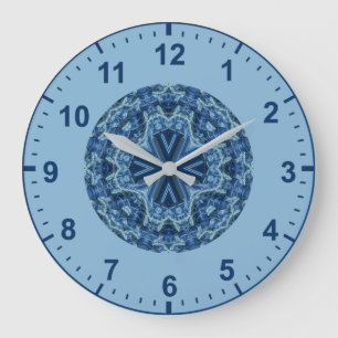 WOW! Fractal Mönster Blue och Aqua ~ Stor Klocka