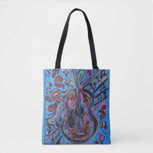 Wow Jazzy Blue Guitar FolArt Tygkasse
