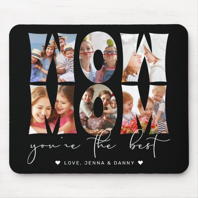 Wow Mamma Quote Modern Black 6 Photo Collage Musmatta (Framsidan)