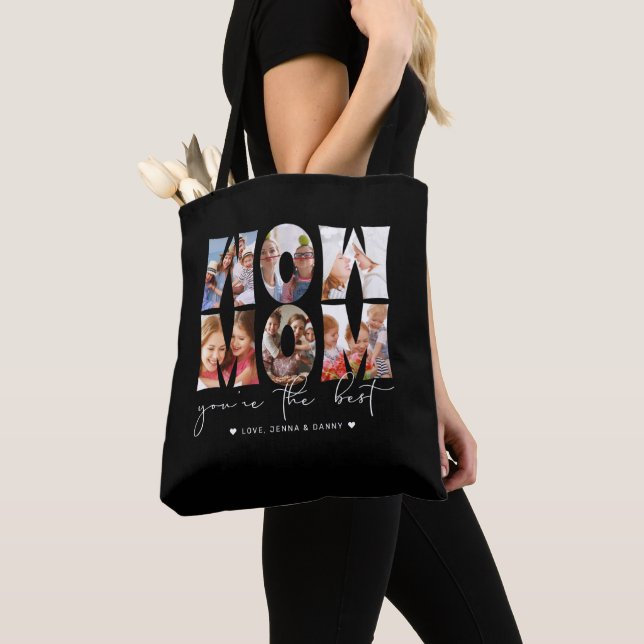 Wow Mamma Quote Modern Black 6 Photo Collage Tygkasse (Närbild)