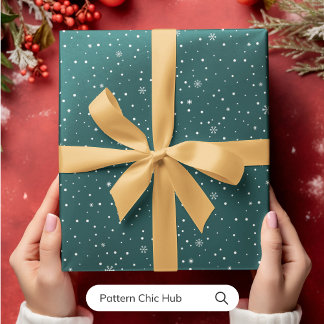 WP05 Snowflake-julets Grönt Modern Elegant Presentpapper