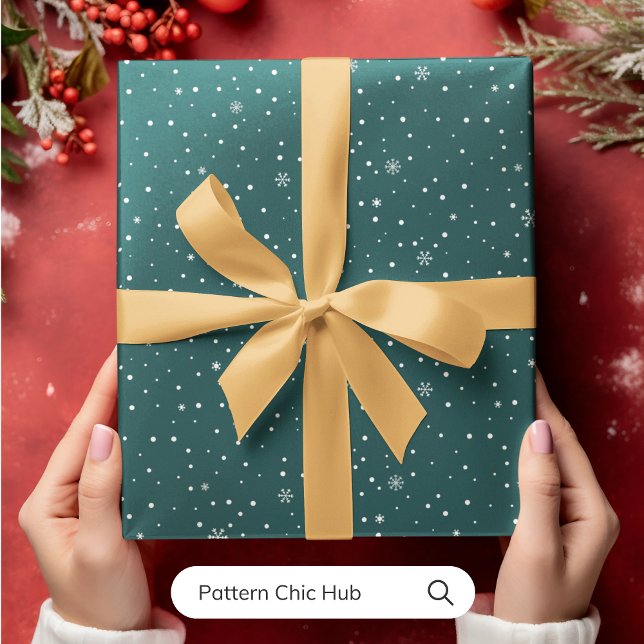 WP05 Snowflake-julets Grönt Modern Elegant Presentpapper (Skapare uppladdad)