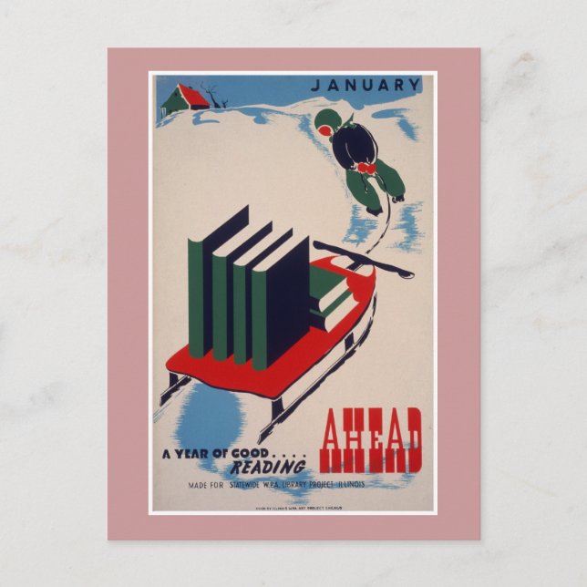 WPA Bibliotek Poster Vykort (Framsida)