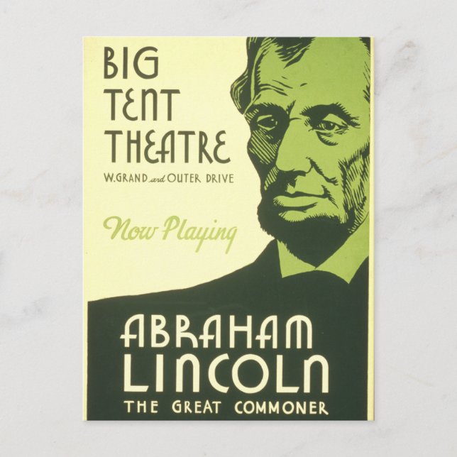 WPA Poster Abraham Lincoln Illinois 1936 Vykort (Framsida)