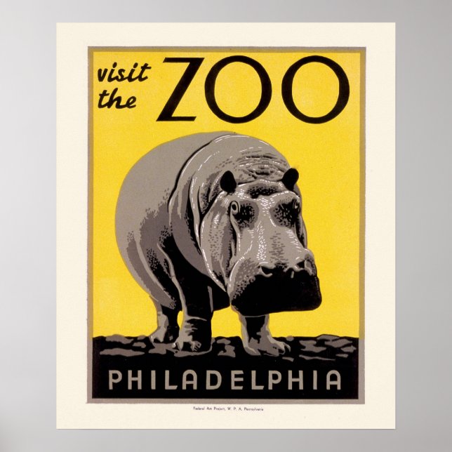 WPA Poster Philadelphia Zoo Hippo (Framsidan)