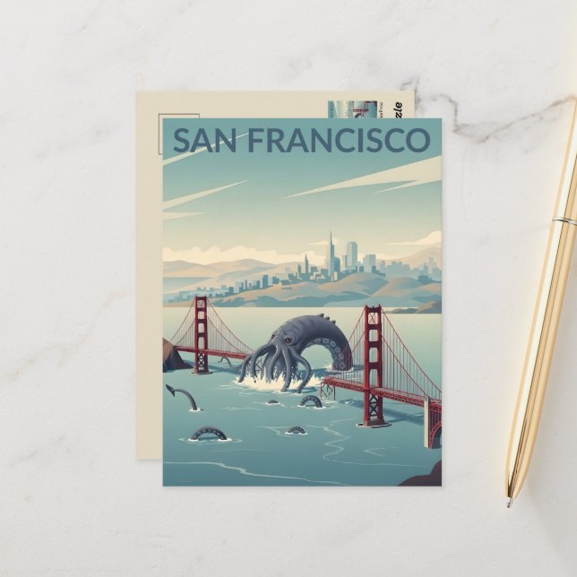 WPA-Style San Francisco Kryptid Vykort (Fram/Back In Situ)