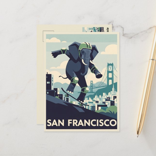 WPA Style San Francisco Reseguide Vykort (Fram/Back In Situ)