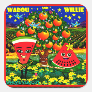 WQ STICKERS LG: Watermelon Saxophone Flute Tecknad Fyrkantigt Klistermärke