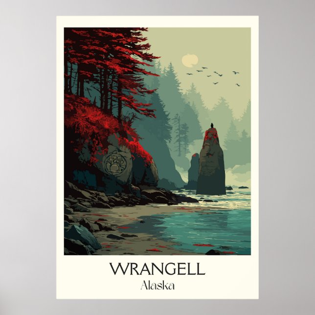 Wrangell Alaska Kustnära Skogsstenar Poster (Framsidan)