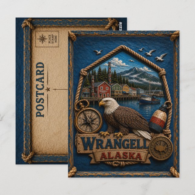 Wrangell Alaska vykort Vintage Resa (Fram/baksida)