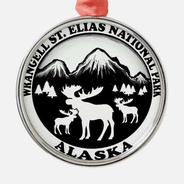 Wrangell St. Elias Nat Park Alaska mooscirkeln Julgransprydnad Metall (Framsidan)