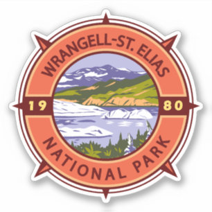 Wrangell St Elias National Park Retro Compass Klistermärken