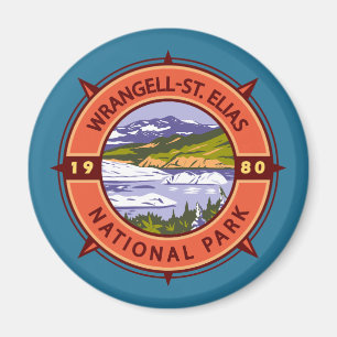 Wrangell St Elias National Park Retro Compass Magnet