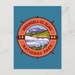 Wrangell St Elias National Park Retro Compass Vykort