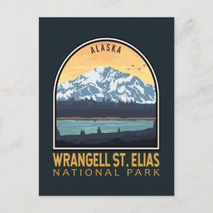 Wrangell St Elias National Park Vintage Emblem Vykort