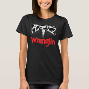 Wranglin Mama Röd Bull Skalle Leopard Västerländsk T Shirt