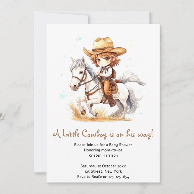 Wrangling Joy: Cowboy Vilda western Baby Shower Inbjudningar (Framsida)