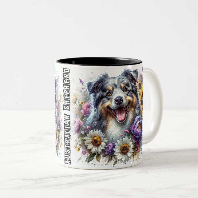 Wrap för Cute Australian shepherd Hund Två-Tonad Mugg (Framsida höger)