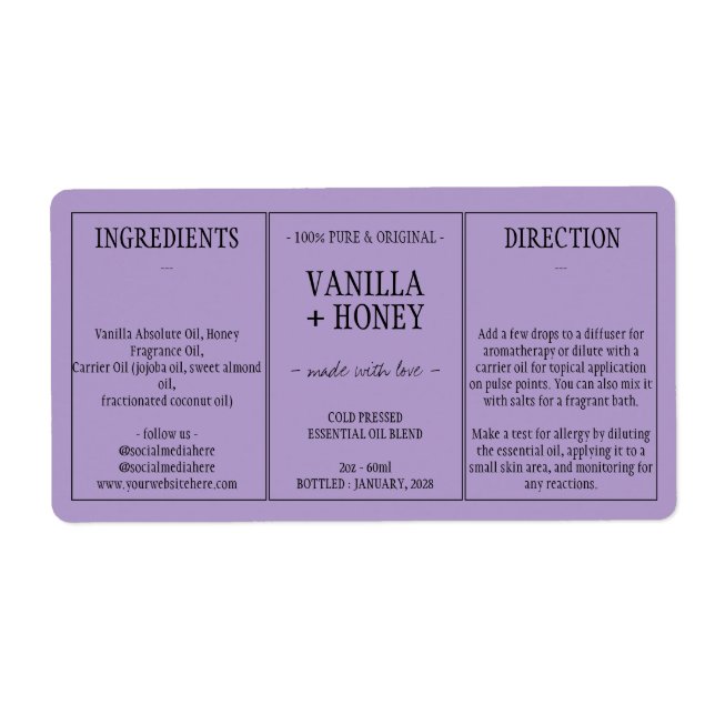 Wrap från Lilac Essential Oil Cosmetic Flaska runt Fraktsedel (Framsidan)