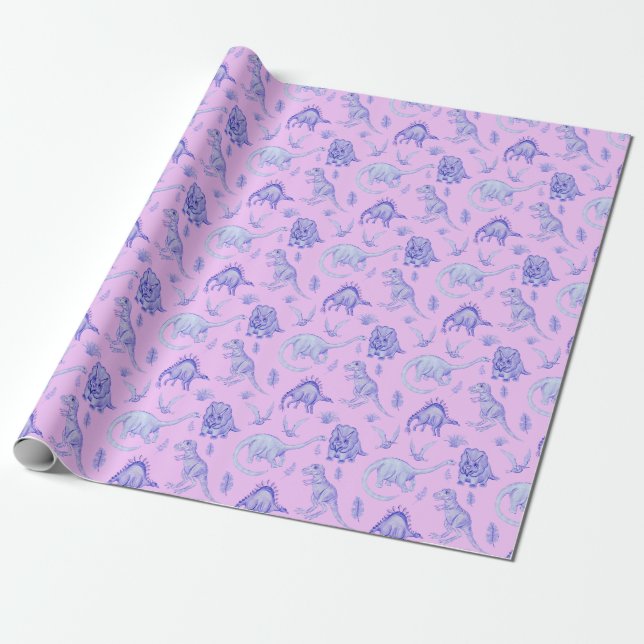 Wrap från Lilac och Lila Dinosaur Gift Presentpapper (Utrullad)