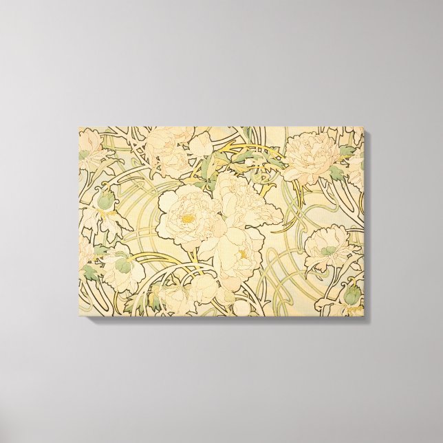 Wrapped Canvas Alphonse Mucha Peonies Peony Ro (Framsida)