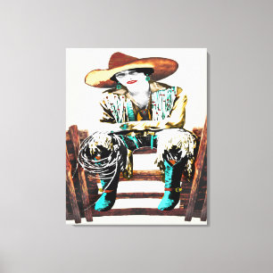 Wrapped Stretched Vintage Cowgirl Canvastryck
