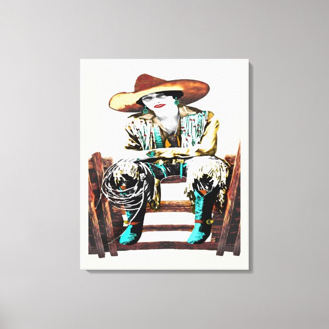Wrapped Stretched Vintage Cowgirl Canvastryck (Framsida)