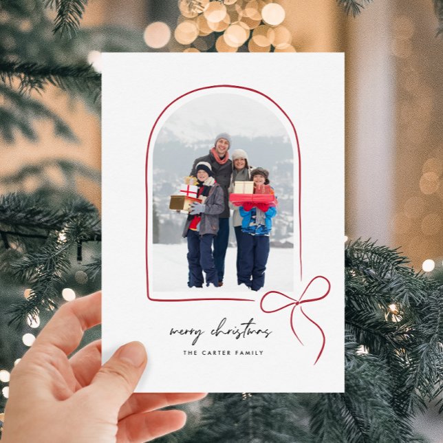Wrapped With Love Red Bow Arch Photo Christmas  Julkort (Wrapped With Love Red Bow Arch Photo Christmas Holiday Card)
