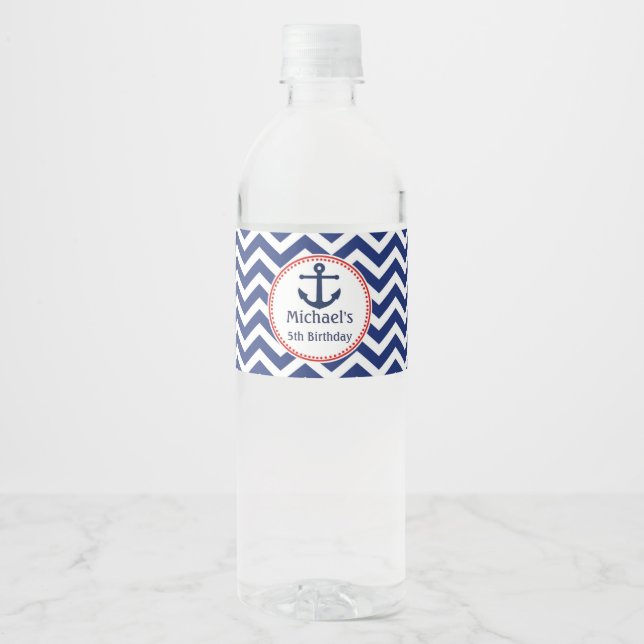 Wrapper-etikett för nautiskt blå röddagsebig Flask Vattenflaskor Etikett (Framsida)