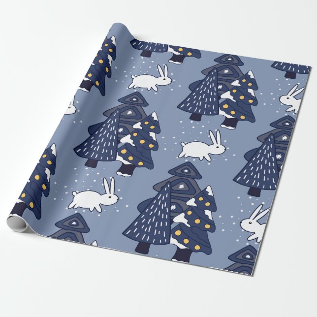 Wrappin Wrappin for Cute Navy Blue Winter Julgrana Presentpapper (Utrullad)