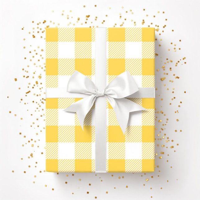 Wrapping av gult White Play Mönster Presentpapper (Yellow White Plaid Pattern Wrapping Wrapping Paper)