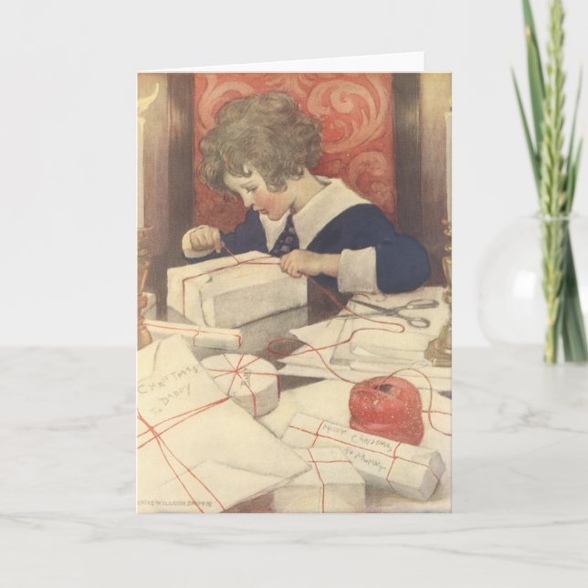 Wrapping Julklapp, Jessie Willcox Smith Helgkort (Framsida)