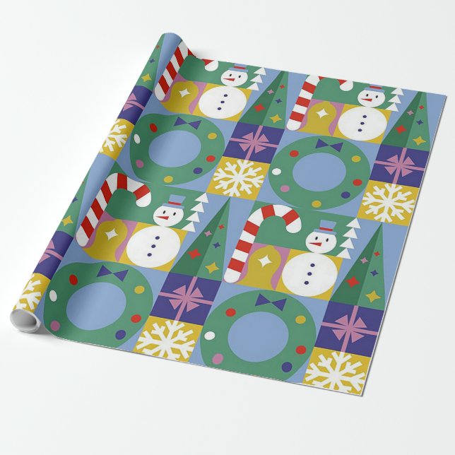 Wrapping Pape Snögubbe och Candy cane 65600 Helgda Presentpapper (Utrullad)