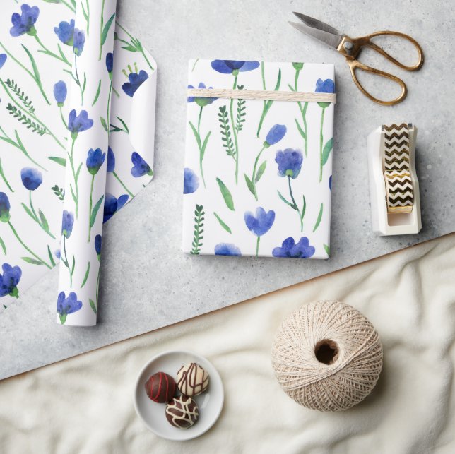 Wrapping Paper - Blue Flowers Presentpapper (Hantverk)
